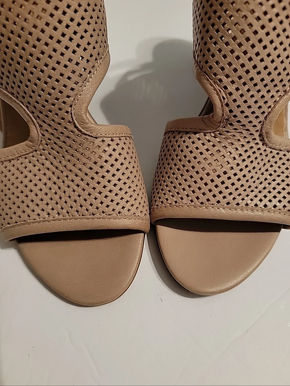 Avellini Women’s Italy Leather Open Toe 3 1/2 Block Heel Sandals Tan Sz7.5/8 EUC